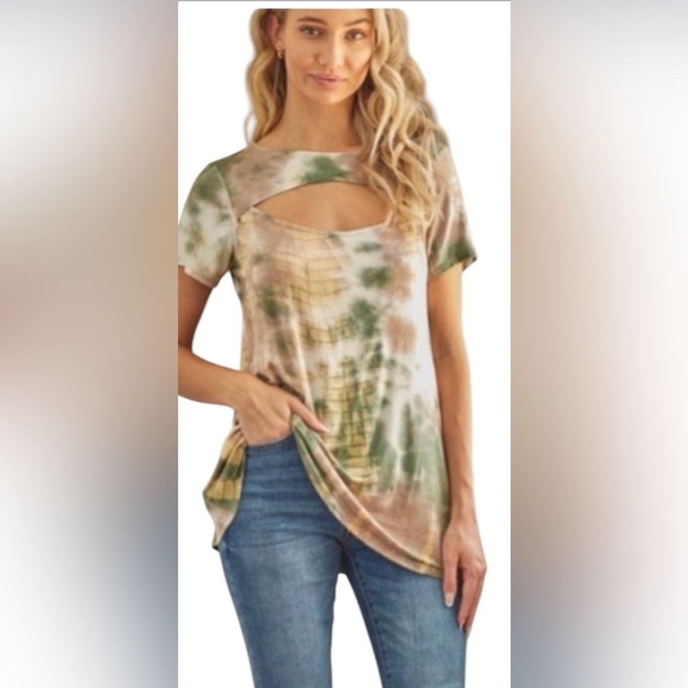 Olive Tie Dye Cut Out Top - Picture 3 of 4